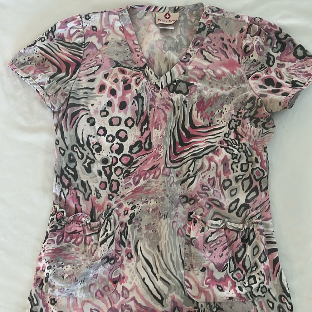 White Cross Scrub Top XS